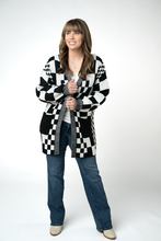 Load image into Gallery viewer, Long Checkered Pocket Cardigan - Black and White
