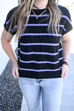 Load image into Gallery viewer, Striped Sweater Top - Black and Purple