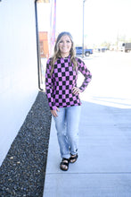 Load image into Gallery viewer, Blair Long Sleeve Top - Black and Purple Checkers