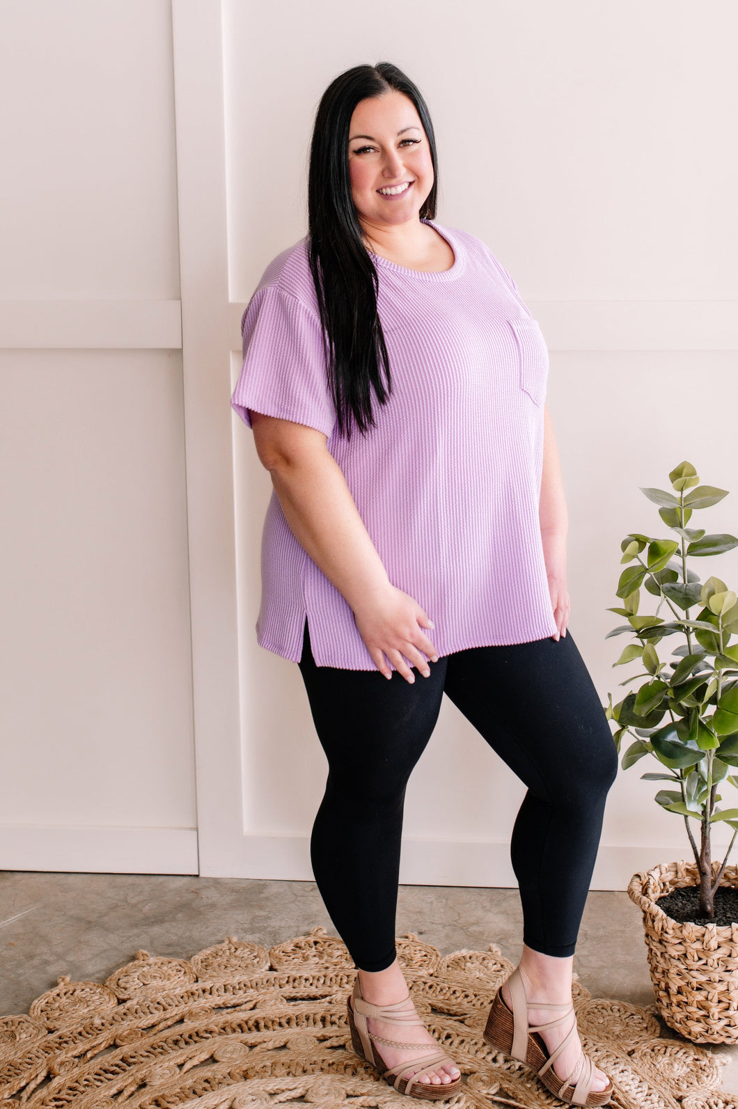 Knit Pocket Top In Lilac