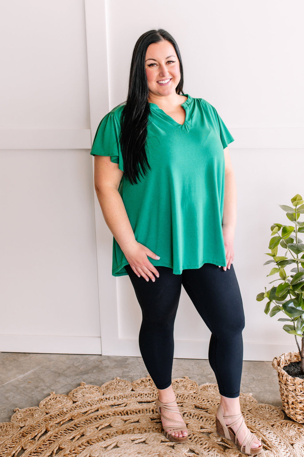 Flowy Gabby Style Top In Solid Jade