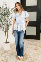 Load image into Gallery viewer, Dainty Lil&#39; Thing Balloon Sleeve Blouse in Ivory/Blue