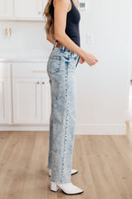 Load image into Gallery viewer, High Waist Mineral Wash Raw Hem Wide Leg Judy Blue Jeans