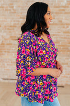 Load image into Gallery viewer, Dreamer Peplum Top in Purple and Pink Floral