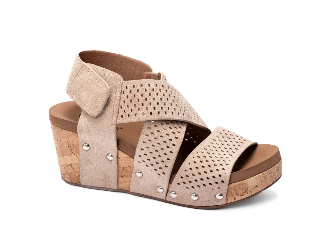 Corky's Guilty Wedge Sandal in Sand Faux Suede