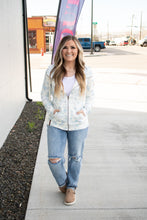 Load image into Gallery viewer, Ampersand FullZip Sweatshirt - Blue Ribbon Blooms