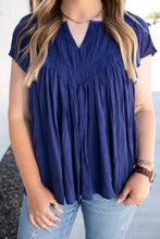 Load image into Gallery viewer, Navy Notch Flutter Sleeve Top