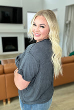 Load image into Gallery viewer, Mineral Wash Ribbed Round Neck Top in Ash Black