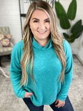 Load image into Gallery viewer, Hooded Melange Brushed Hacci Sweater in Light Teal