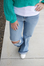 Load image into Gallery viewer, RISEN Tummy Control High Rise Wide Leg Knee Distress