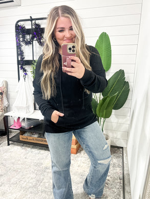 Kacey Ribbed Hoodie- Black