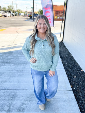 Geometric Button Snap Pullover - Sage