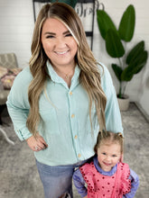Load image into Gallery viewer, Ribbed Knit Button Front Top In Minty Blue