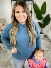 Load image into Gallery viewer, Crewneck Pullover With Sweater Knit Detail In Dusty Blue