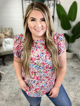 Load image into Gallery viewer, Ruffle Detail Shoulder Blouse In Pink &amp; Blue Florals