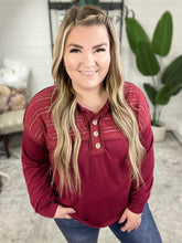 Load image into Gallery viewer, Henley Lace Front Top In Cherry