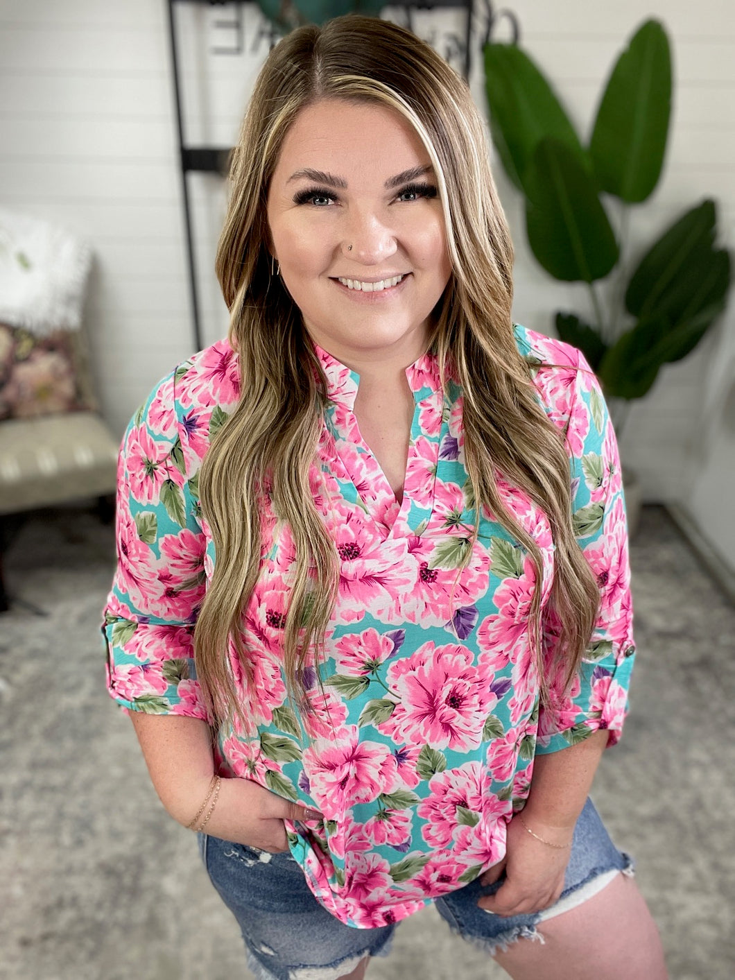 Mint Pink Floral Gabby Top