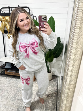 Coquette Faux Pink Glitter Bow Sweat Set (See Options)