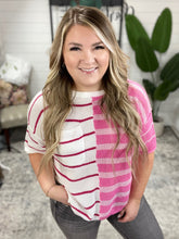 Load image into Gallery viewer, Colorblock Knit Striped Sweater In Pink Multi