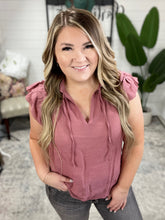 Load image into Gallery viewer, Ruffled Flutter Sleeve Top In Rose