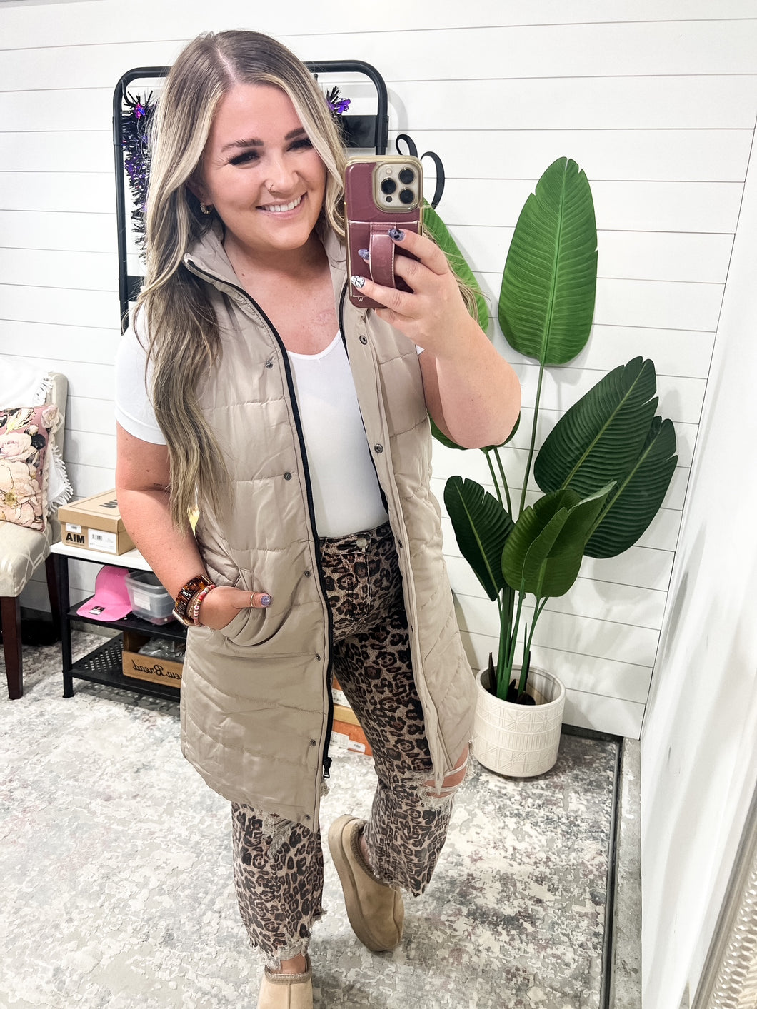 Harlow Long Vest - Latte