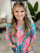 Load image into Gallery viewer, Sky Blue Mint Neon Pink Floral Gabby Top