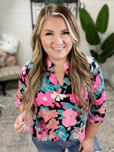 Load image into Gallery viewer, Neon Floral Black Gabby Top