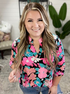 Neon Floral Black Gabby Top