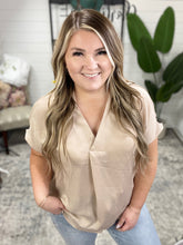 Load image into Gallery viewer, Pleat Front V-Neck Top in Taupe
