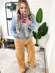 Soft, Wide Leg Cargo Pants With Pockets In Muted Marigold