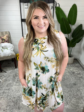 Load image into Gallery viewer, Sleeveless Shift Dress With Pockets In Teal, Yellow &amp; Ivory Florals