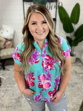 Load image into Gallery viewer, Lizzy Cap Sleeve Top in Hot Pink and Mint Floral
