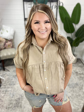 Load image into Gallery viewer, Gauze Button Down Babydoll Blouse in Taupe