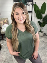 Load image into Gallery viewer, V Neck Short Sleeve Top With Pocket Detail In Sage