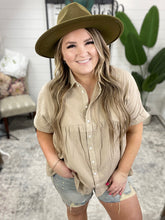 Load image into Gallery viewer, Gauze Button Down Babydoll Blouse in Taupe
