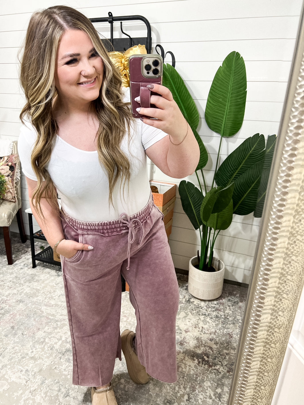 In or Out Wide Leg Cropped Pants in Light Rose