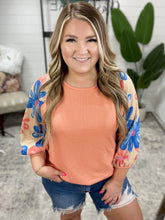 Load image into Gallery viewer, Floral Sleeve Knit Top In Coral Multi