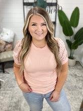 Load image into Gallery viewer, Floral Sleeve Top In Peachy Rose Knit