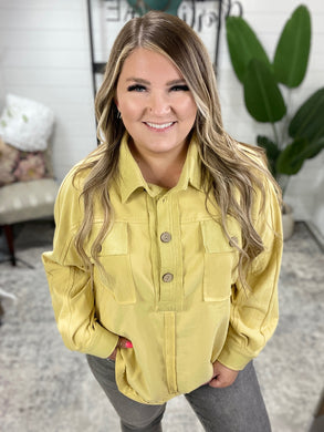 French Terry Oversized Half Button Pullover in Dusty Yellow