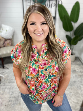 Lizzy Cap Sleeve Top in Bright Beige Floral