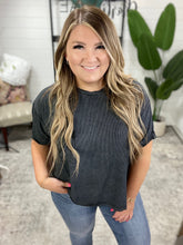 Load image into Gallery viewer, Mineral Wash Ribbed Round Neck Top in Ash Black