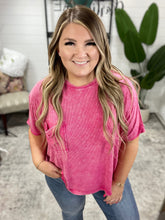 Load image into Gallery viewer, Mineral Wash Ribbed Round Neck Top in Hot Pink