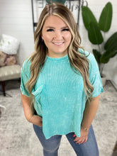 Load image into Gallery viewer, Mineral Wash Ribbed Round Neck Top in Turquoise