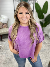 Load image into Gallery viewer, Mineral Wash Ribbed Round Neck Top in Bright Violet