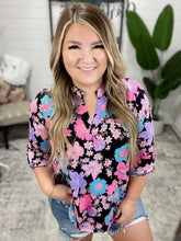 Load image into Gallery viewer, Lizzy Top in Black Bright Floral