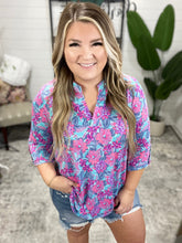 Load image into Gallery viewer, Lizzy Top in Mint and Pink Floral