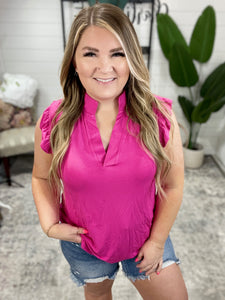 Flutter Sleeve Gabby Front Top In Persian Pink