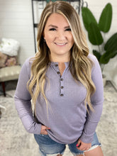 Load image into Gallery viewer, Long Sleeve Henley Top With Button Sleeves In Vintage Lilac