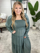 Load image into Gallery viewer, Smocked Ruffle Maxi Dress in Sage
