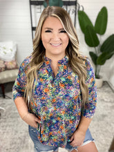 Load image into Gallery viewer, Lizzy Babydoll Top in Royal Multi Fireworks